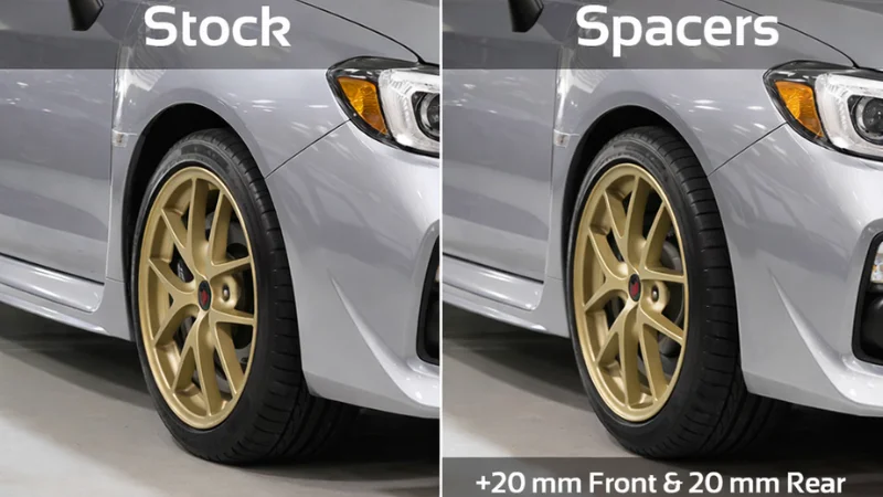 Comparison between a car with wheel spacer and without it